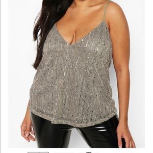 Boohoo Sequin Stripe Cami Top
